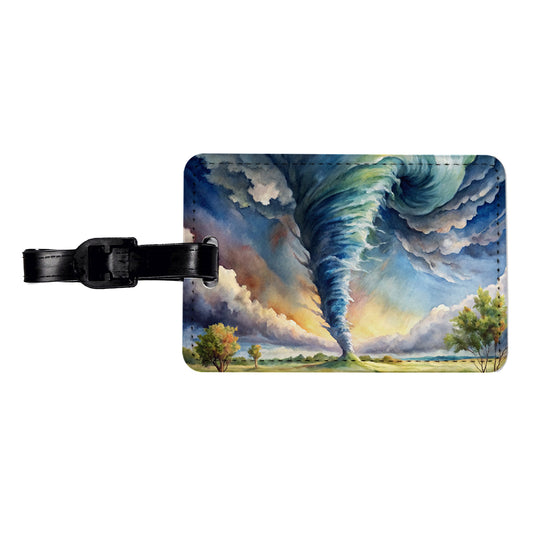 Tornado Twister Watercolor Travel Faux Leather Luggage Tag