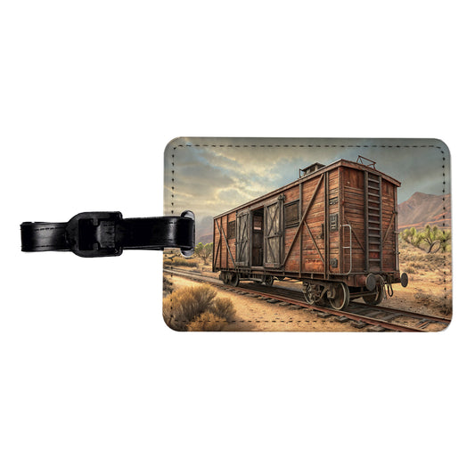 Train Freight Car Old West Western Travel Faux Leather Luggage Tag