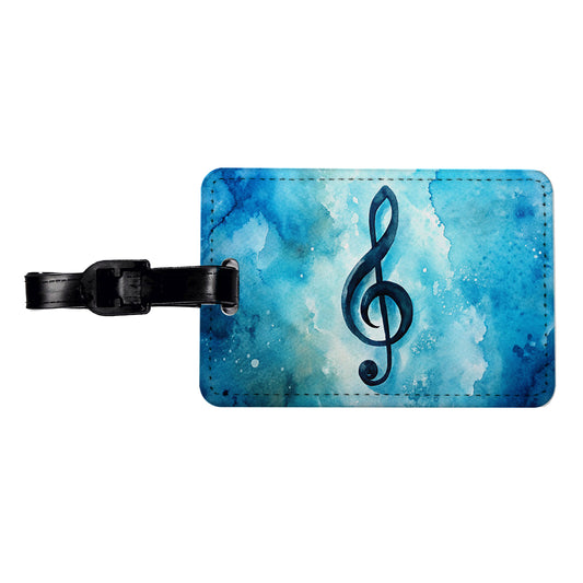 Treble Clef Music Musical Note Blue Watercolor Travel Faux Leather Luggage Tag