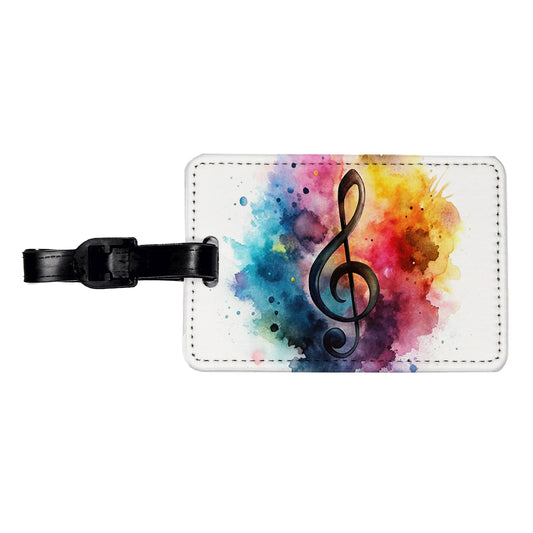 Treble Clef Music Musical Note Colorful Watercolor Travel Faux Leather Luggage Tag