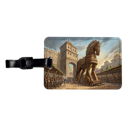 Trojan Horse Being Brought Into Troy Homer's Iliad War Travel Faux Leather Luggage Tag