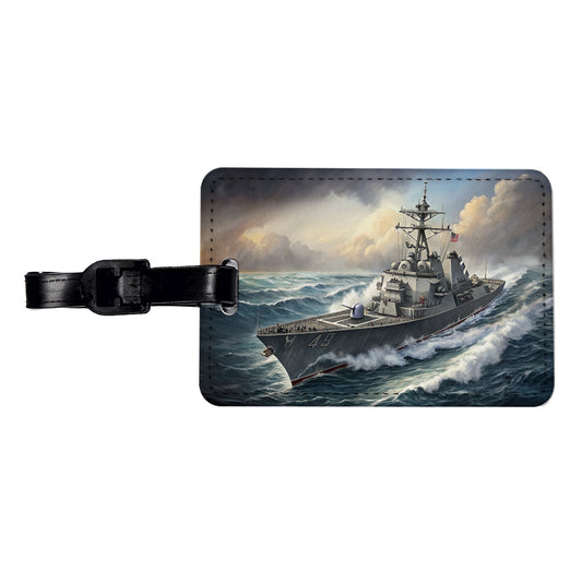 US Navy Destroyer Underway Travel Faux Leather Luggage Tag
