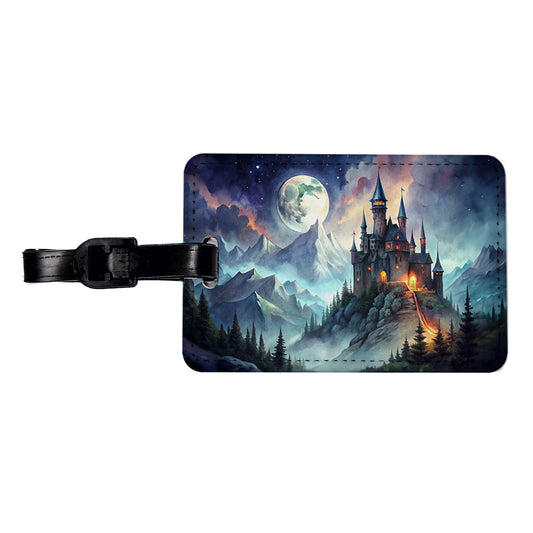 Vampire Castle On Mountain Top Under A Full Moon Travel Faux Leather Luggage Tag