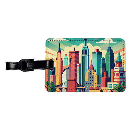 Vibrant Colored New York City Skyline Landscape Travel Faux Leather Luggage Tag