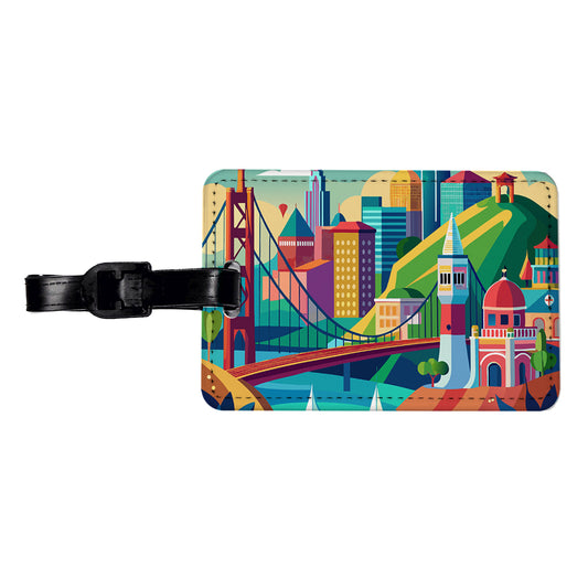Vibrant Colored San Francisco City California Skyline Landscape Travel Faux Leather Luggage Tag