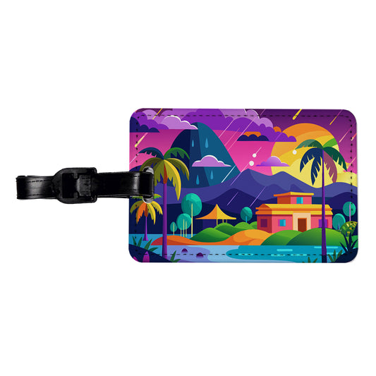 Vibrant Colored Tropical Monsoon Raining Landscape Travel Faux Leather Luggage Tag
