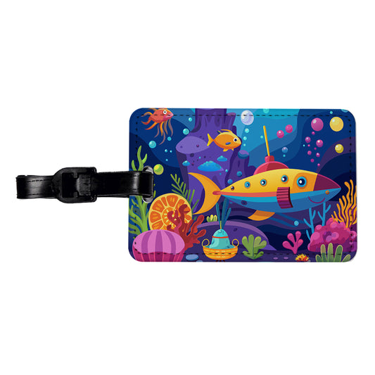 Vibrant Colored Undersea Underwater Ocean Fantasy World Travel Faux Leather Luggage Tag
