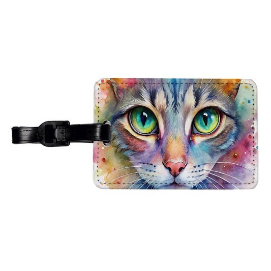 Watercolor Tabby Cat Travel Faux Leather Luggage Tag