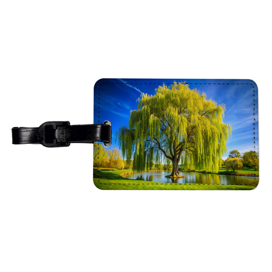 Weeping Willow Tree in Pond Travel Faux Leather Luggage Tag