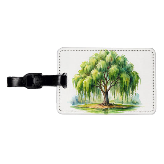 Weeping Willow Tree Watercolor Travel Faux Leather Luggage Tag