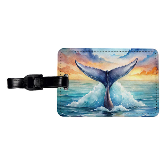 Whale Tail Ocean Watercolor Travel Faux Leather Luggage Tag
