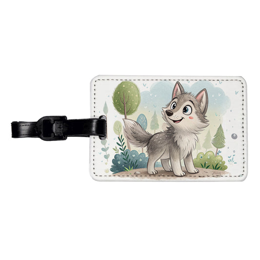 Wolf Children's Illustration Style Travel Faux Leather Luggage Tag