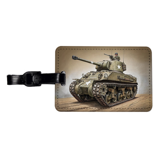 WWII M4 Sherman US Medium Tank Travel Faux Leather Luggage Tag