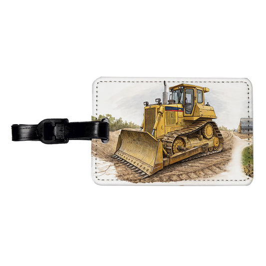 Yellow Bulldozer Construction Equipment Travel Faux Leather Luggage Tag