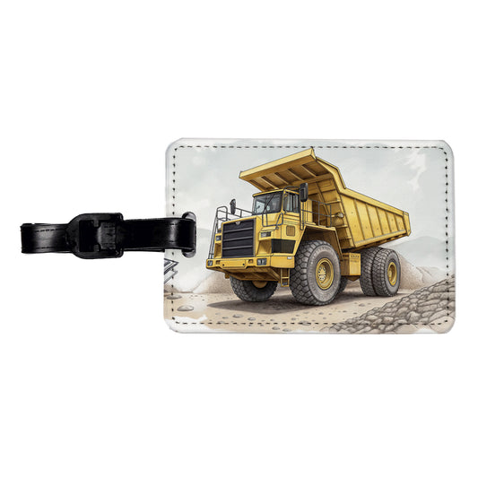 Yellow Dump Truck Construction Equipment Travel Faux Leather Luggage Tag