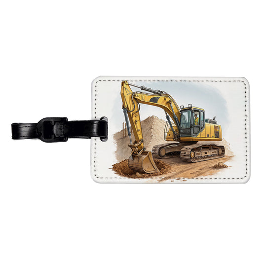 Yellow Excavator Construction Equipment Travel Faux Leather Luggage Tag
