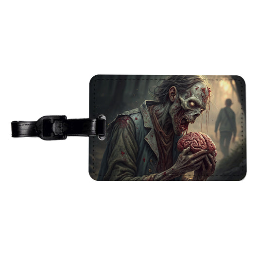 Zombie Eating Yummy Brains Funny Halloween Travel Faux Leather Luggage Tag