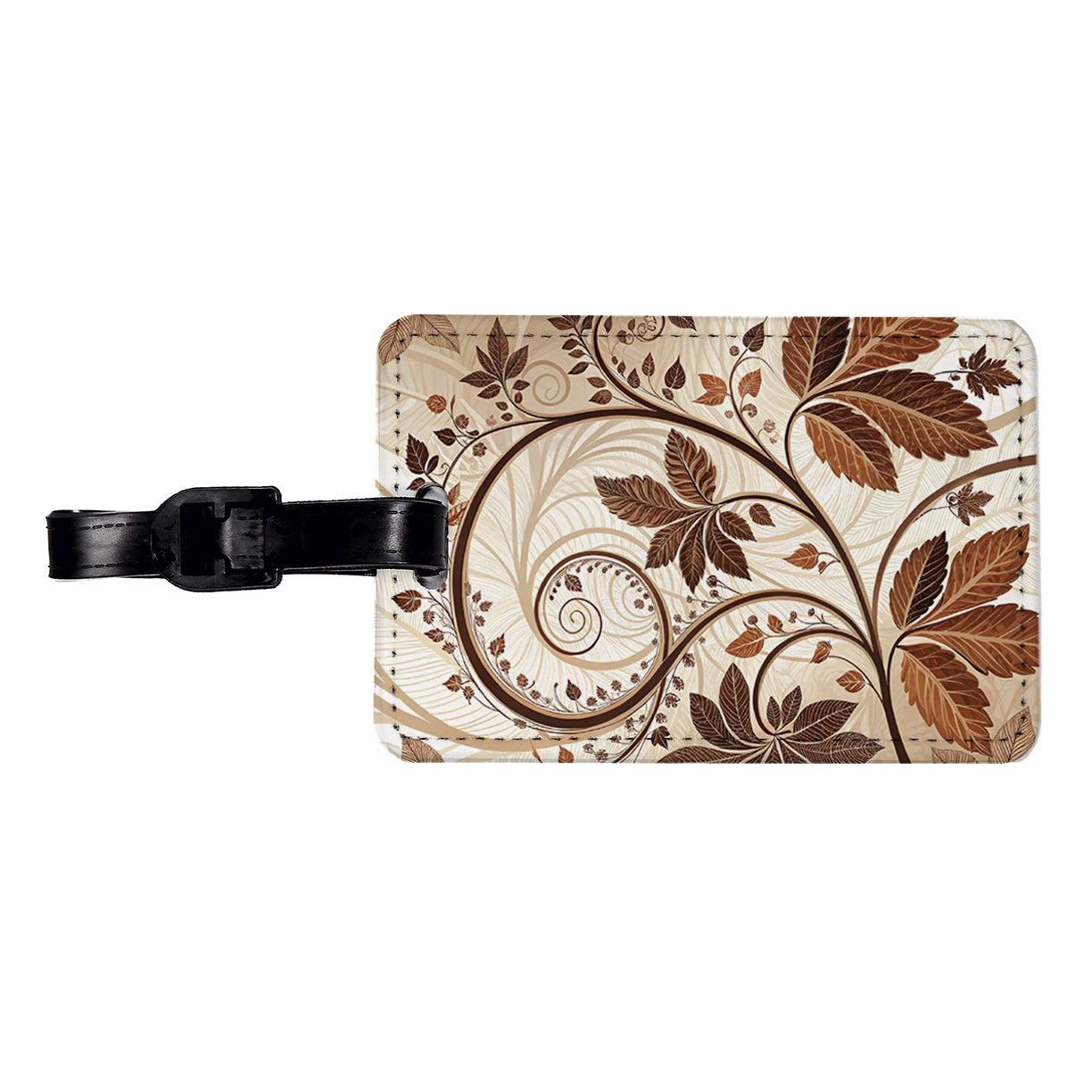 Abstract Brown Leaves Design Travel Faux Leather Luggage Tag