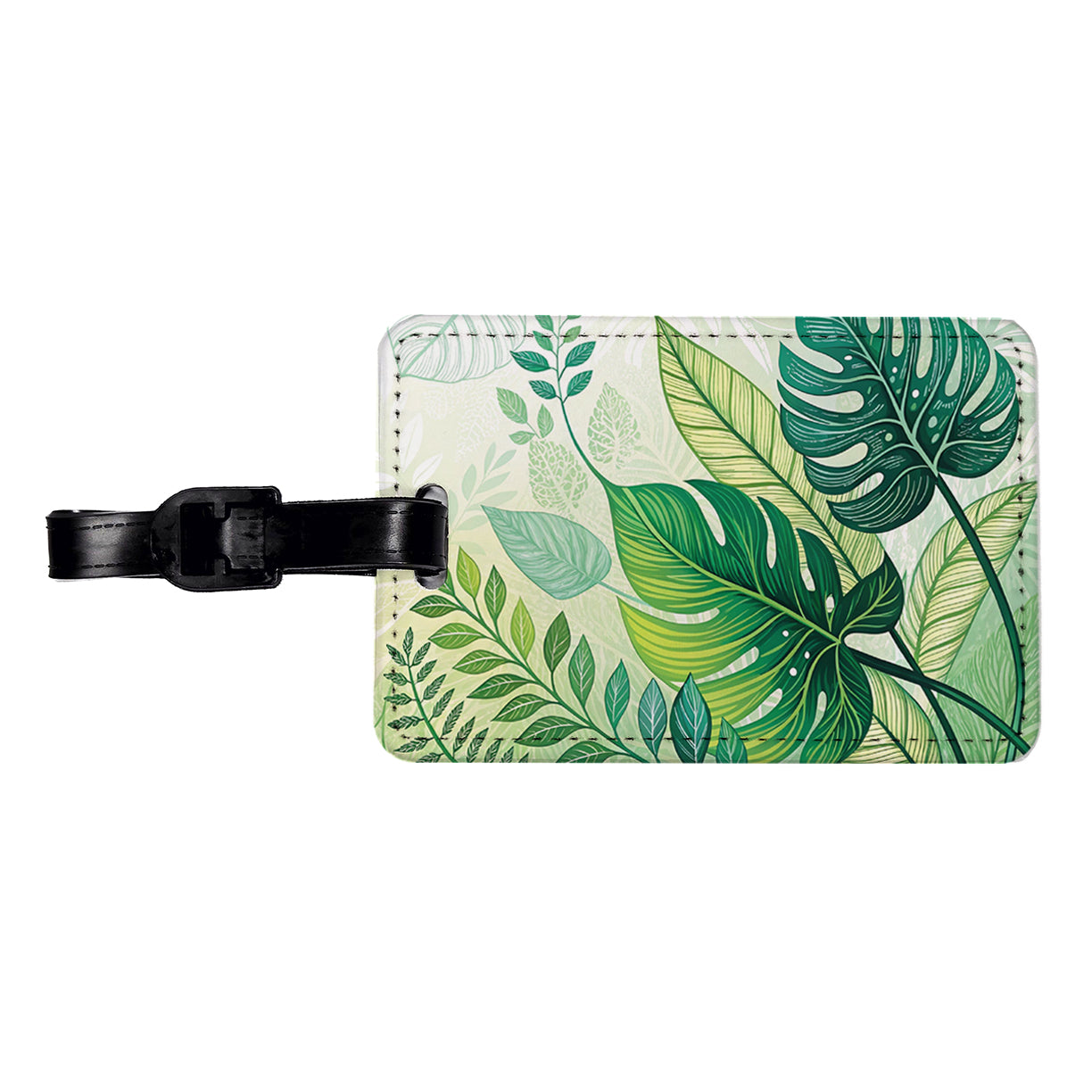 Abstract Green Leaves Design Travel Faux Leather Luggage Tag