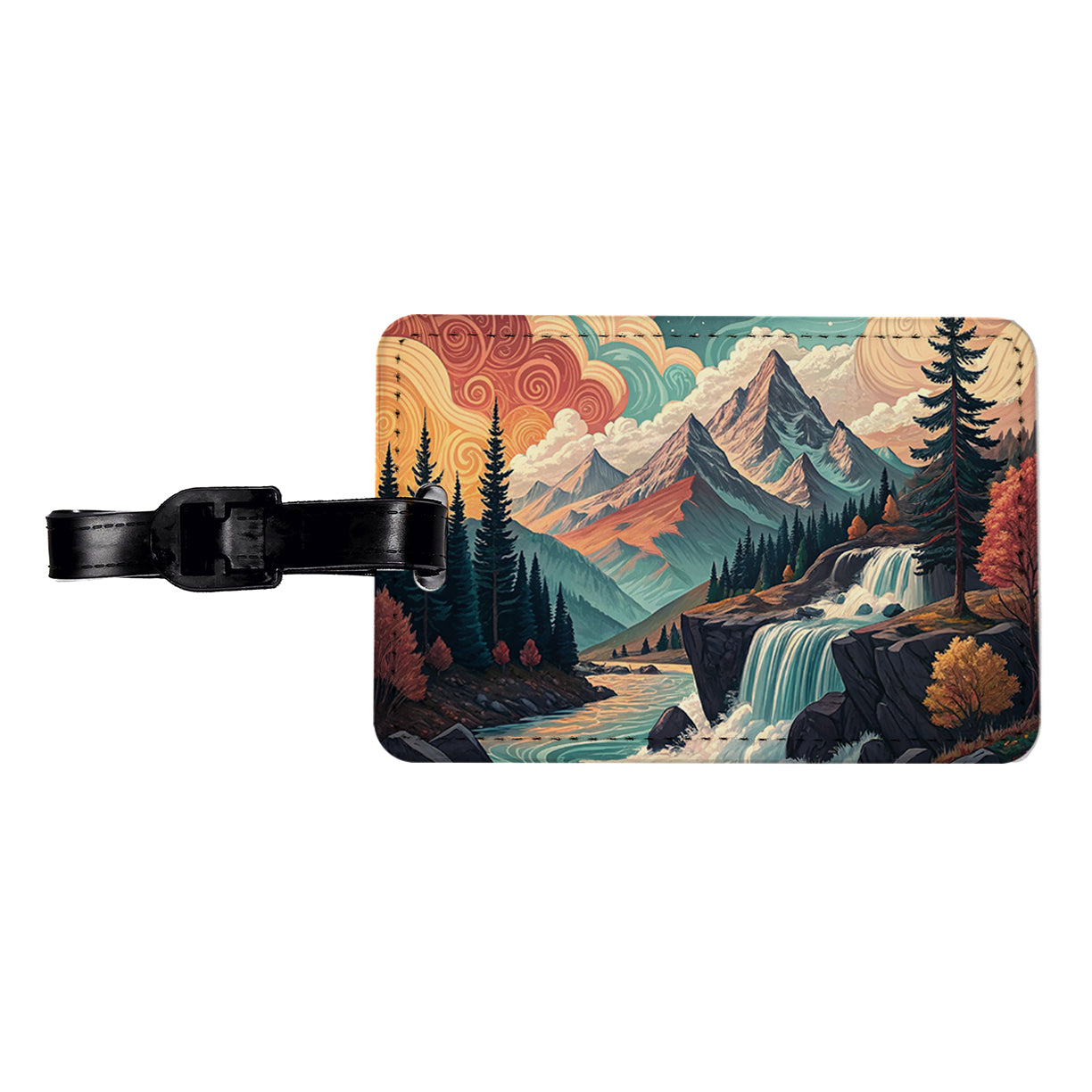 Abstract Mountains Waterfalls Landscape Travel Faux Leather Luggage Tag