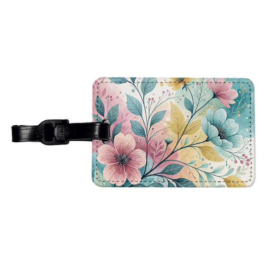 Abstract Pastel Flowers Leaves Design Travel Faux Leather Luggage Tag