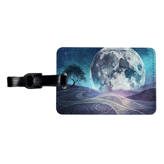 Abstract Purple Blue Moon Landscape Travel Faux Leather Luggage Tag