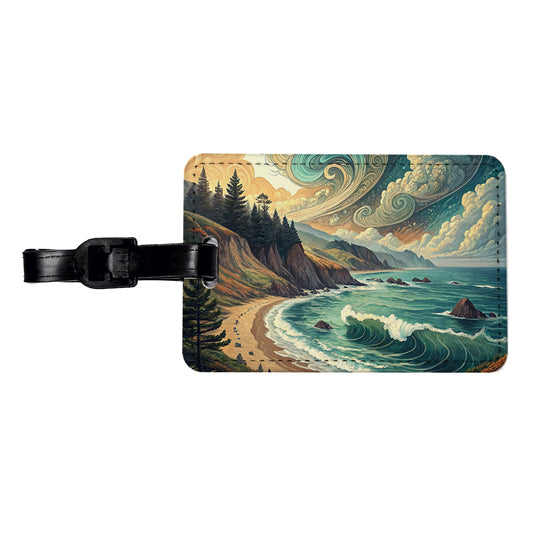 Abstract Shore Ocean Waves Landscape Travel Faux Leather Luggage Tag