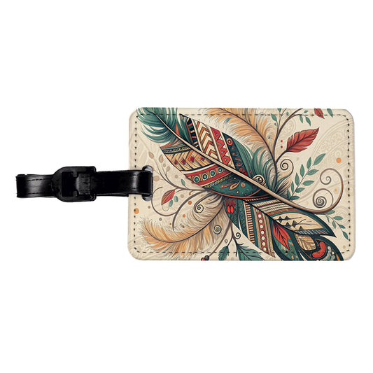 Abstract Southwestern Feather Leaf Design Travel Faux Leather Luggage Tag