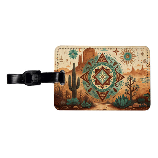 Abstract Southwestern Teal Brown Desert Design Travel Faux Leather Luggage Tag