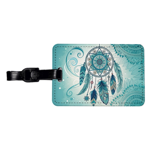 Abstract Teal Blue Dream Catcher Southwestern Design Travel Faux Leather Luggage Tag