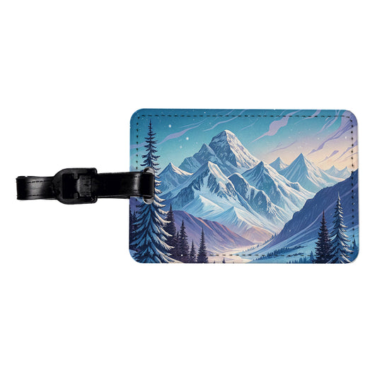 Abstract Winter Blue Purple Mountains Landscape Travel Faux Leather Luggage Tag