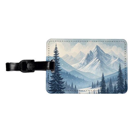 Abstract Winter Mountains Landscape Travel Faux Leather Luggage Tag