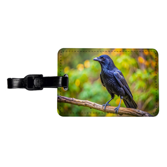 American Black Crow Backyard Bird Travel Faux Leather Luggage Tag