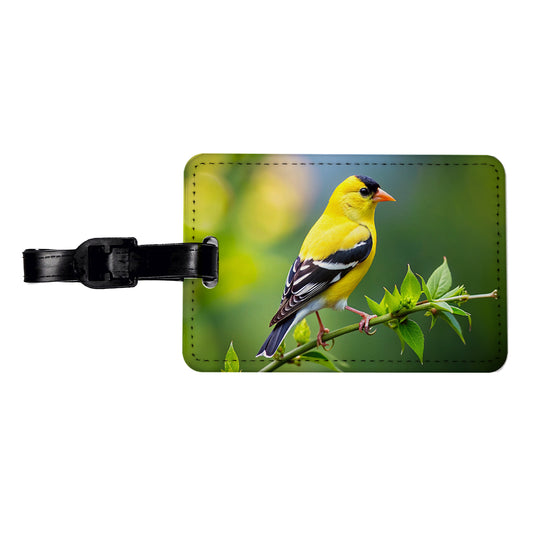 American Goldfinch Backyard Bird Travel Faux Leather Luggage Tag