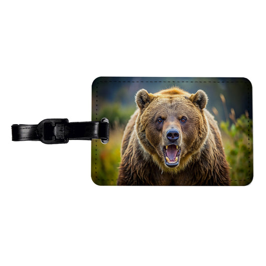 Angry Grizzly Bear Charging Travel Faux Leather Luggage Tag