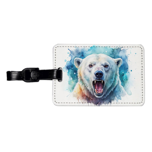 Angry Polar Bear Watercolor Travel Faux Leather Luggage Tag