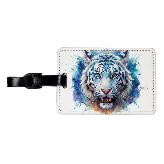 Angry White Tiger Watercolor Travel Faux Leather Luggage Tag