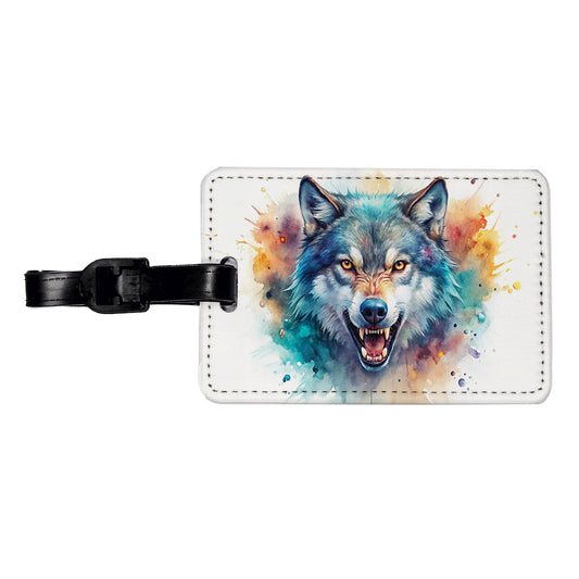 Angry Wolf Watercolor Travel Faux Leather Luggage Tag