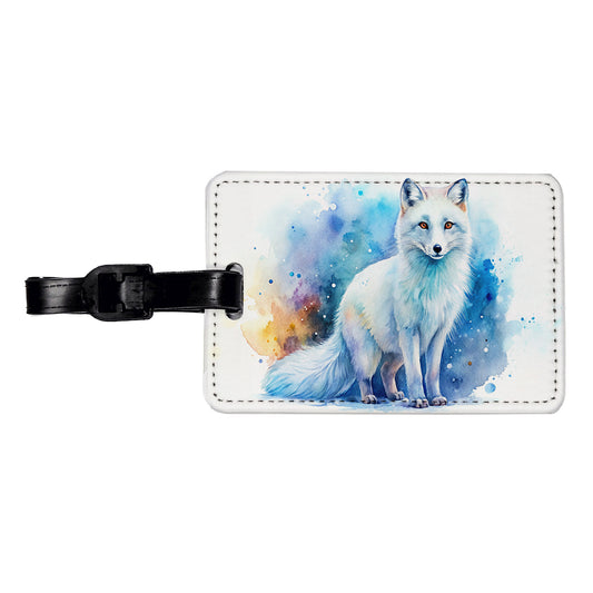 Arctic Fox Watercolor Travel Faux Leather Luggage Tag
