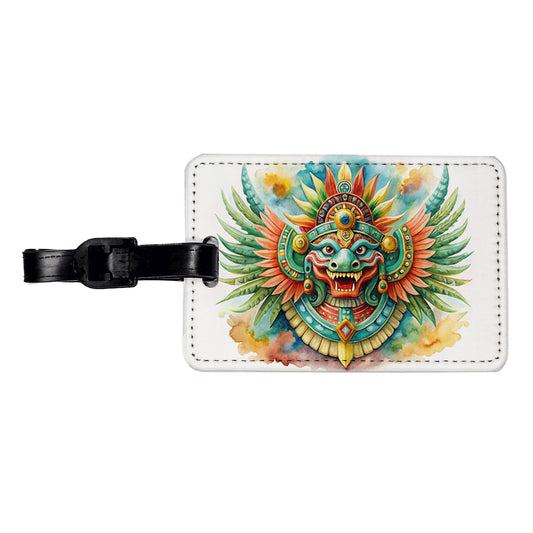 Aztec God Quetzalcoatl Watercolor Travel Faux Leather Luggage Tag