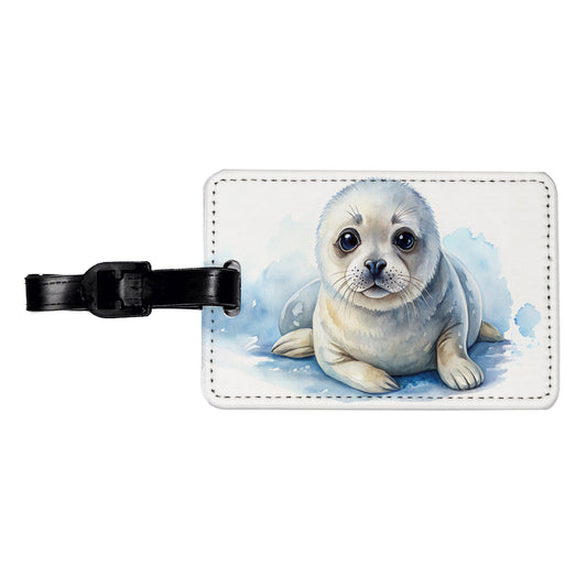 Baby Harp Seal Watercolor Travel Faux Leather Luggage Tag