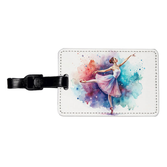 Ballet Dancer Watercolor Travel Faux Leather Luggage Tag