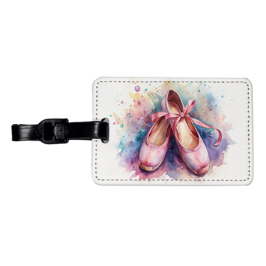 Ballet Slippers Watercolor Travel Faux Leather Luggage Tag