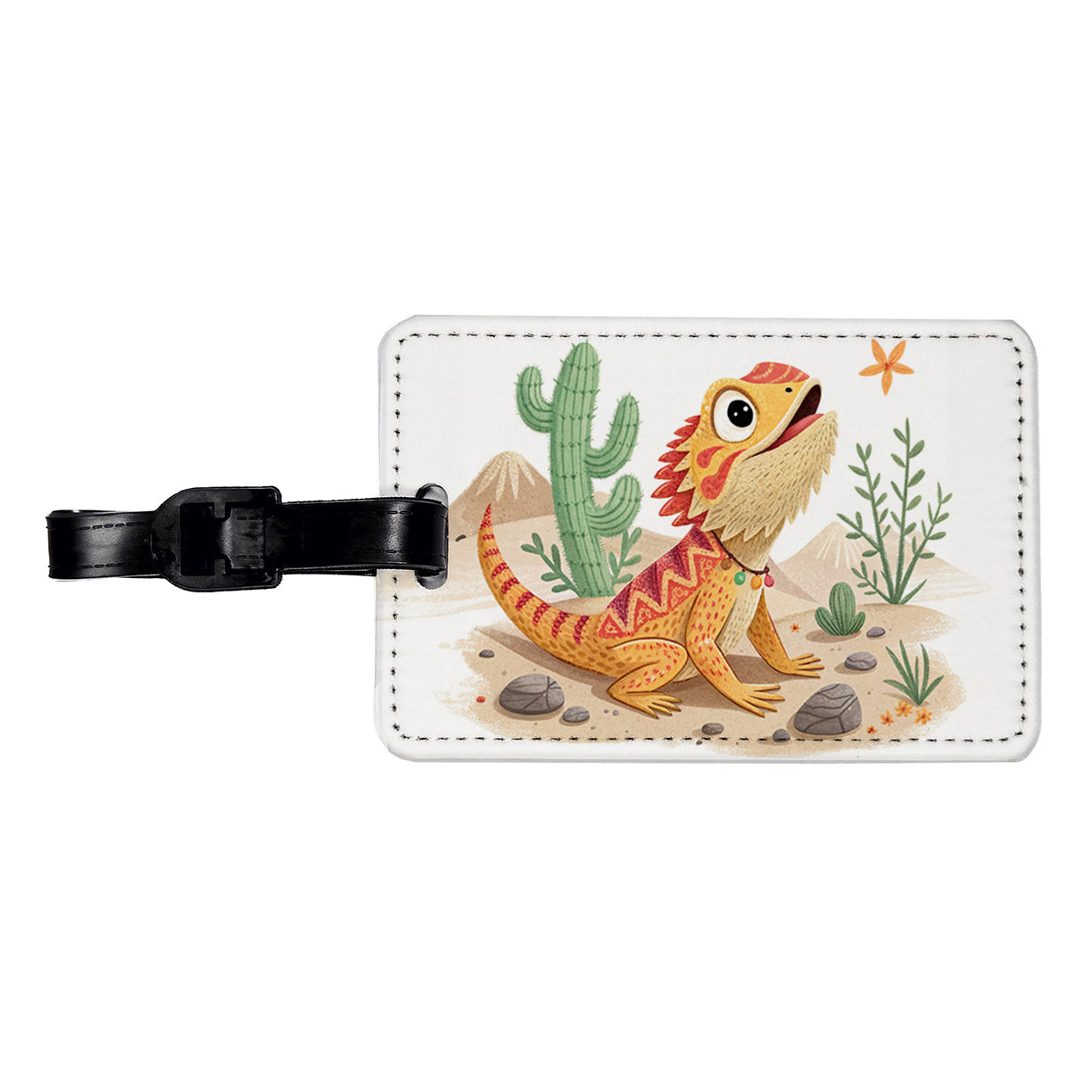 Bearded Dragon Children's Illustration Style Travel Faux Leather Luggage Tag