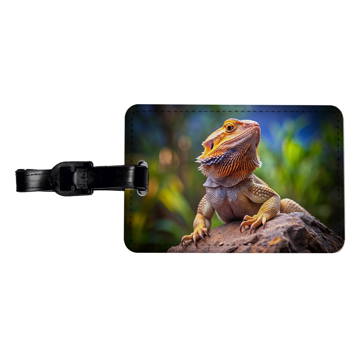 Bearded Dragon Lizard Reptile On Rock Travel Faux Leather Luggage Tag