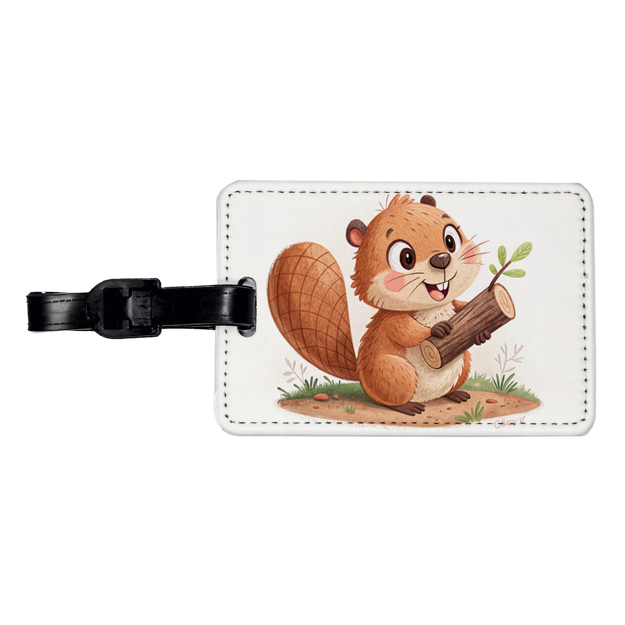Beaver Children's Illustration Style Travel Faux Leather Luggage Tag