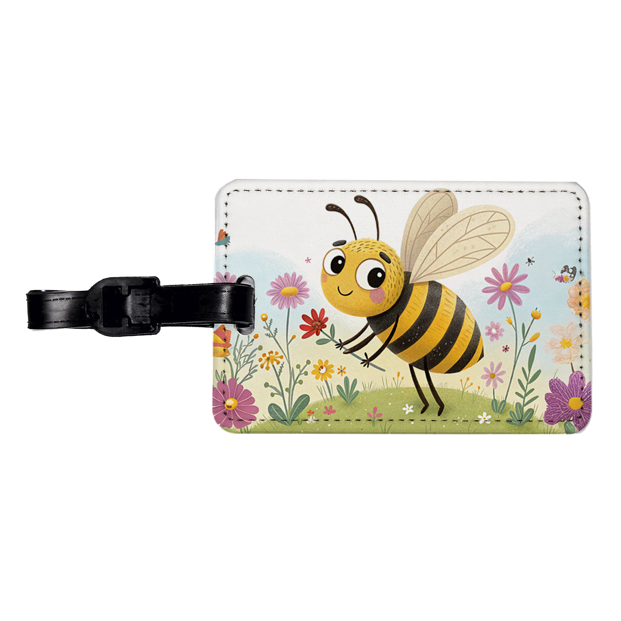 Bee Children's Illustration Style Travel Faux Leather Luggage Tag