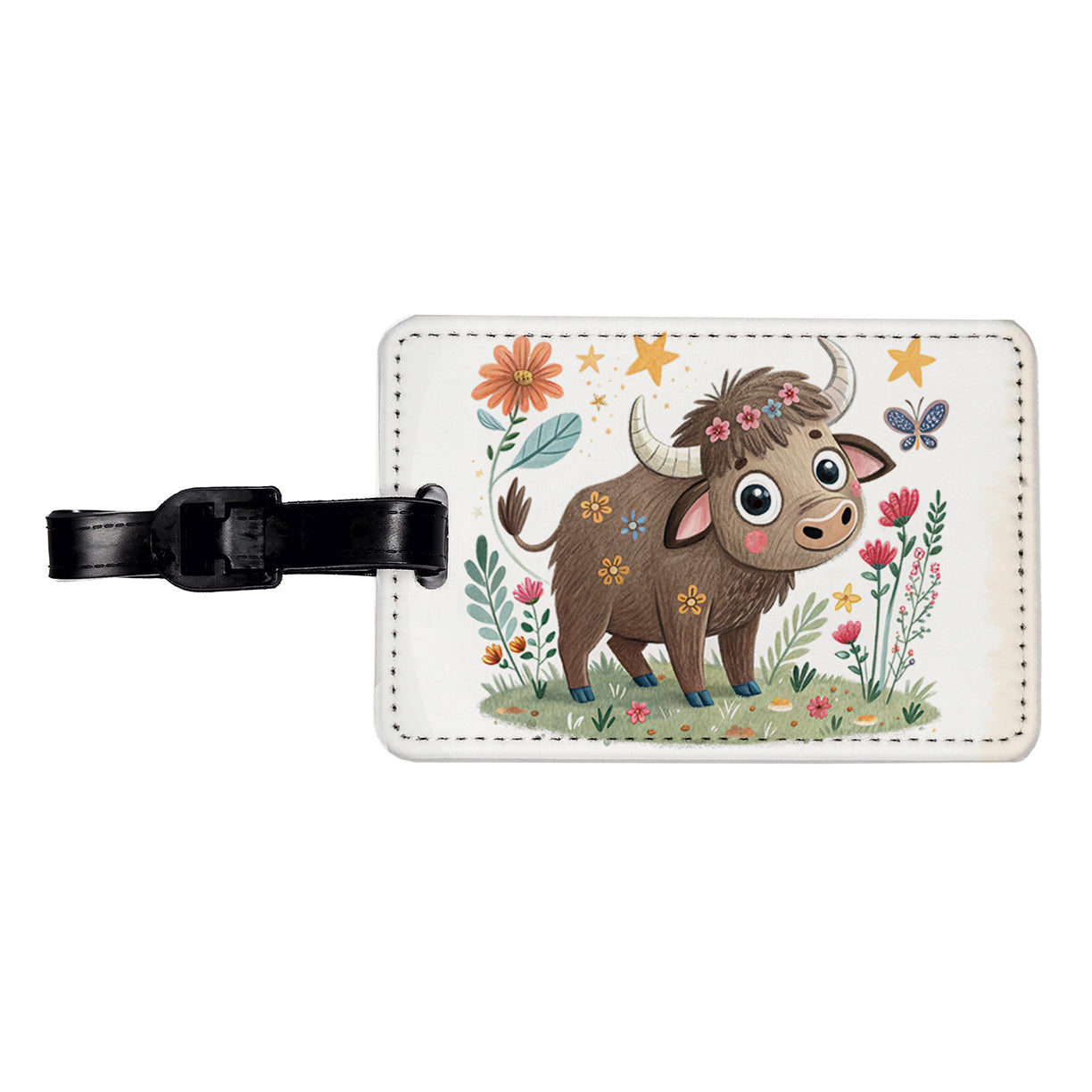 Bison Buffalo Children's Illustration Style Travel Faux Leather Luggage Tag