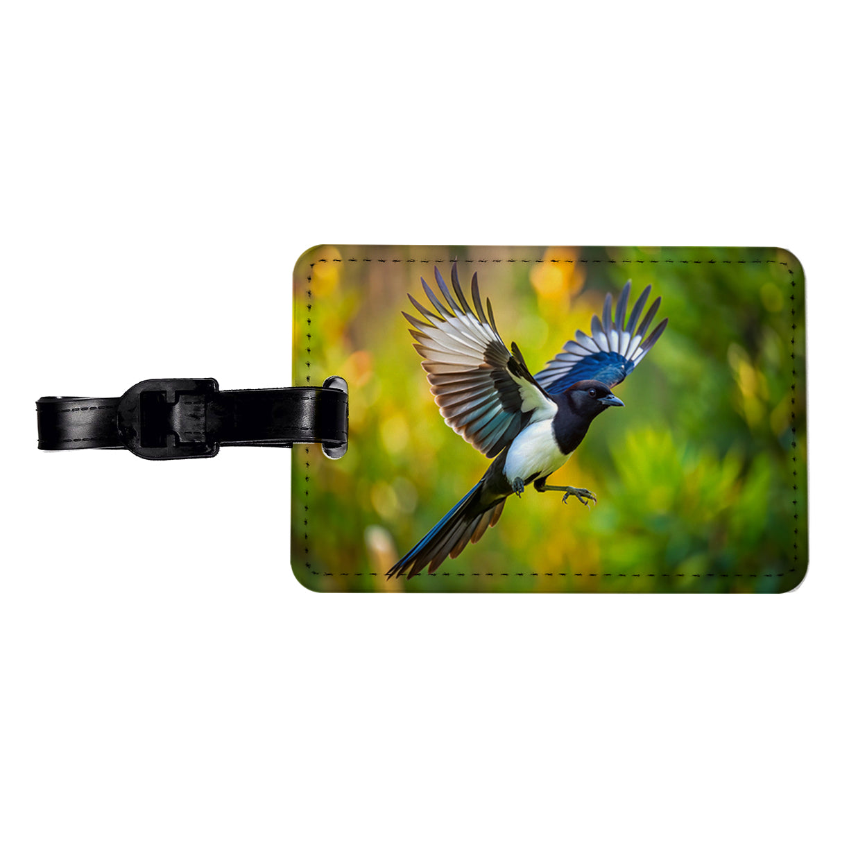 Black Billed Magpie Flying Backyard Bird Travel Faux Leather Luggage Tag