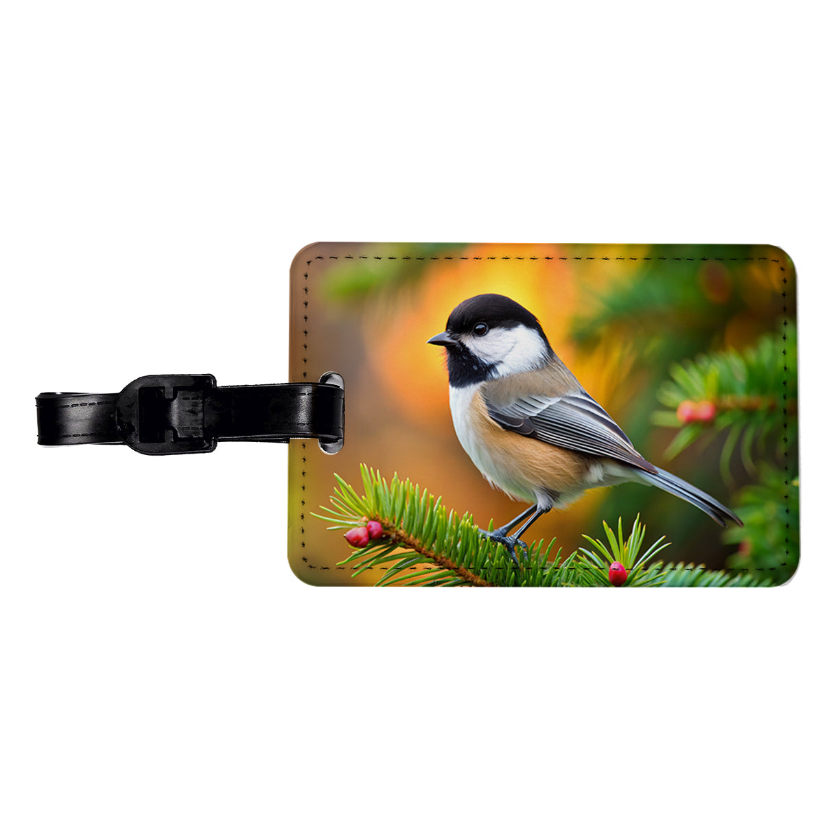 Black Capped Chickadee Backyard Bird Travel Faux Leather Luggage Tag